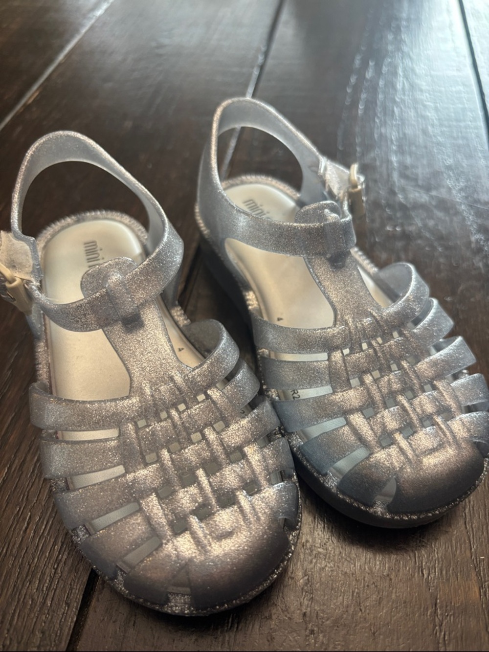 Mini Melissa Metallic Silver Glitter Jelly Sandals